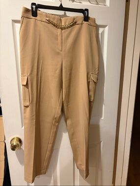 Karl Lagerfeld Tan Straight-Leg Cargo Trousers with Chain Accent